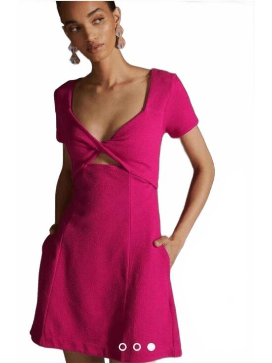 Anthropologie Dresses & Skirts - Anthropologie Maeve Pink Cut Out Textured Mini Dress Small Open Back Knit